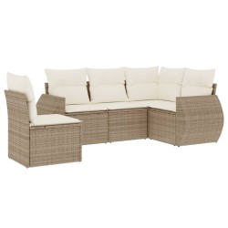 Salon de jardin avec coussins 5 pcs beige résine tressée 
