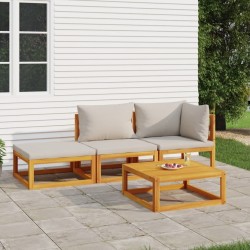 Salon de jardin 4 pcs avec coussins gris clair bois massif 
