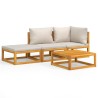 Salon de jardin 4 pcs avec coussins gris clair bois massif 