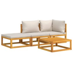 Salon de jardin 4 pcs avec coussins gris clair bois massif 