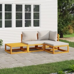 Salon de jardin 4 pcs avec coussins gris clair bois massif 