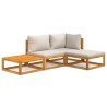 Salon de jardin 4 pcs avec coussins gris clair bois massif 