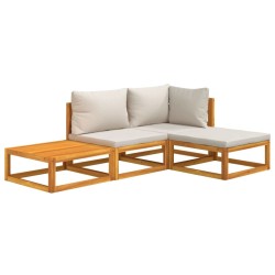 Salon de jardin 4 pcs avec coussins gris clair bois massif 