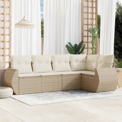 Salon de jardin avec coussins 5 pcs beige résine tressée 