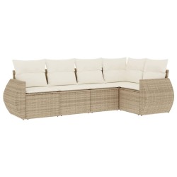 Salon de jardin avec coussins 5 pcs beige résine tressée 