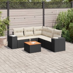 Salon de jardin 6 pcs avec coussins noir résine tressée 