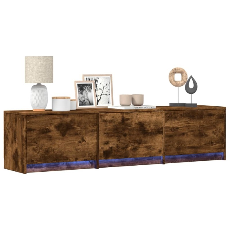 Meuble TV avec LED chêne fumé 165x34x40 cm bois d'ingénierie 