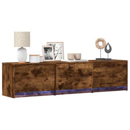 Meuble TV avec LED chêne fumé 165x34x40 cm bois d'ingénierie 