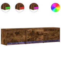 Meuble TV avec LED chêne fumé 165x34x40 cm bois d'ingénierie 