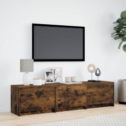 Meuble TV avec LED chêne fumé 165x34x40 cm bois d'ingénierie 