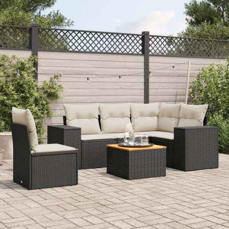 Salon de jardin 6 pcs avec coussins noir résine tressée 