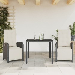 Ensemble de bistro 3 pcs avec coussins noir résine tressée 