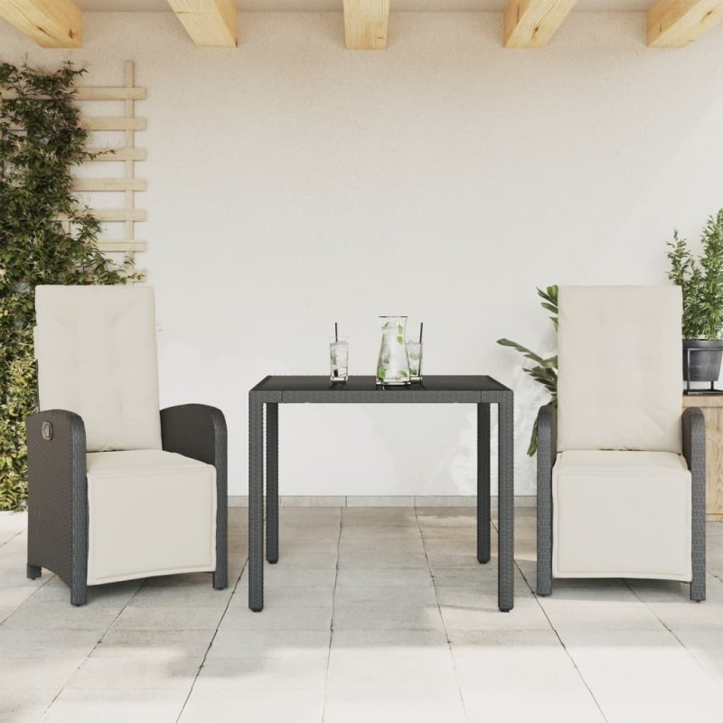Ensemble de bistro 3 pcs avec coussins noir résine tressée 