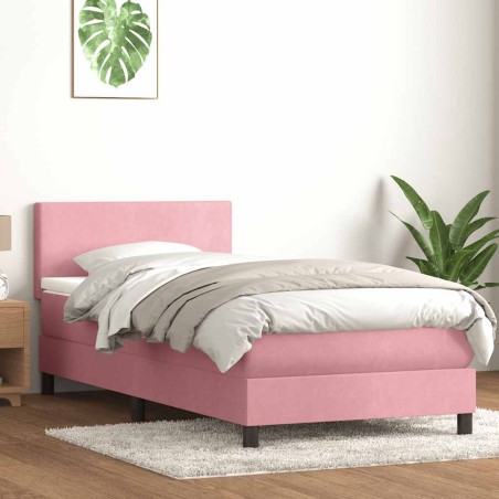 Sommier à lattes de lit avec matelas rose 100x220 cm velours 