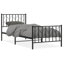 Cadre de lit métal sans matelas avec pied de lit noir 90x190 cm 