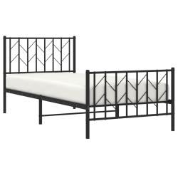 Cadre de lit métal sans matelas avec pied de lit noir 90x190 cm 