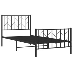 Cadre de lit métal sans matelas avec pied de lit noir 90x190 cm 