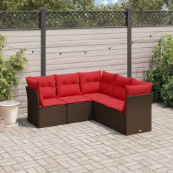 Salon de jardin avec coussins 5 pcs marron résine tressée 