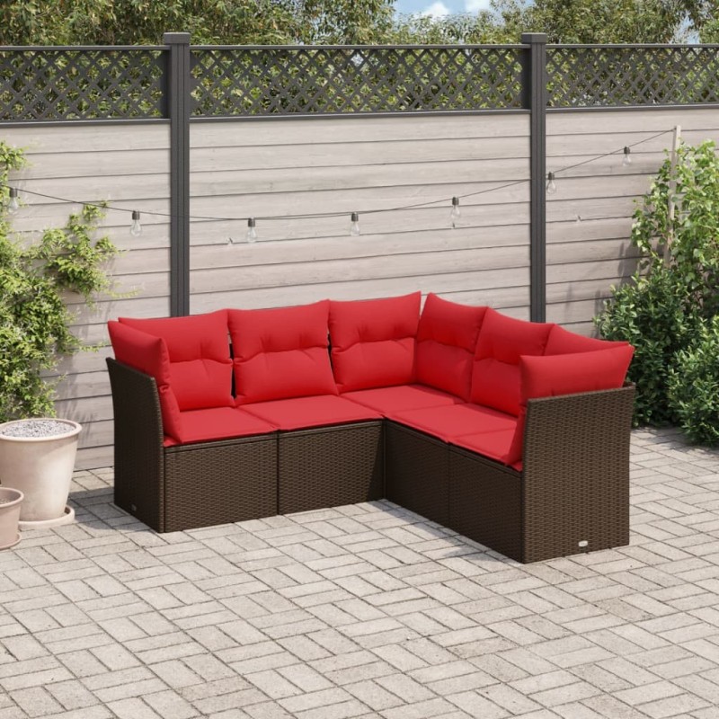 Salon de jardin avec coussins 5 pcs marron résine tressée 