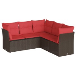 Salon de jardin avec coussins 5 pcs marron résine tressée 
