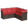Salon de jardin avec coussins 5 pcs marron résine tressée 