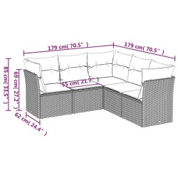 Salon de jardin avec coussins 5 pcs marron résine tressée 