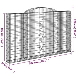 Paniers à gabions arqués 2 pcs 300x30x180/200 cm fer galvanisé 