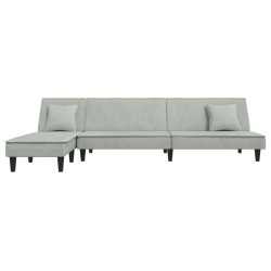Canapé-lit en forme de L gris clair 255x140x70 cm velours 