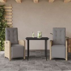 Ensemble de bistro 3 pcs avec coussins beige résine tressée 