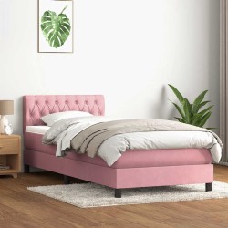 Sommier à lattes de lit avec matelas rose 100x220 cm velours 