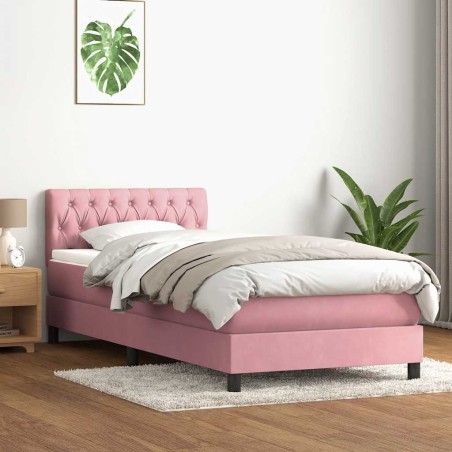 Sommier à lattes de lit avec matelas rose 100x220 cm velours 
