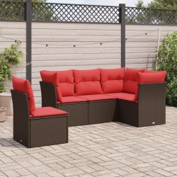 Salon de jardin avec coussins 5 pcs marron résine tressée 