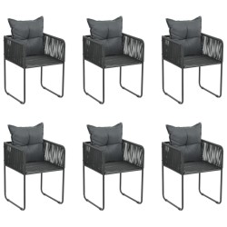 Chaises d'extérieur lot de 6 avec oreillers Résine tressée Noir 