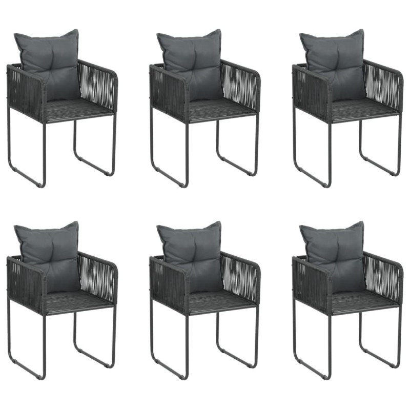 Chaises d'extérieur lot de 6 avec oreillers Résine tressée Noir Chaises d'extérieur lot de 6 avec oreillers Résine tressée Noir