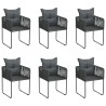 Chaises d'extérieur lot de 6 avec oreillers Résine tressée Noir 