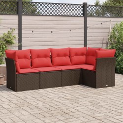 Salon de jardin avec coussins 5 pcs marron résine tressée 