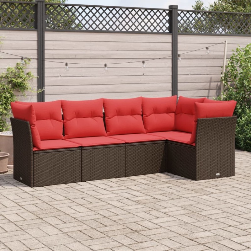 Salon de jardin avec coussins 5 pcs marron résine tressée 