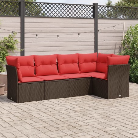Salon de jardin avec coussins 5 pcs marron résine tressée 
