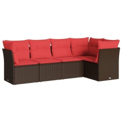 Salon de jardin avec coussins 5 pcs marron résine tressée 