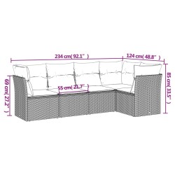 Salon de jardin avec coussins 5 pcs marron résine tressée 