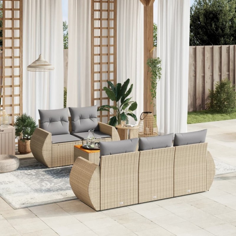 Salon de jardin avec coussins 6 pcs beige résine tressée 