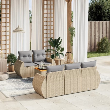 Salon de jardin avec coussins 6 pcs beige résine tressée 