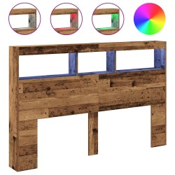 Armoire tête de lit avec LED vieux bois 160x17x102 cm 