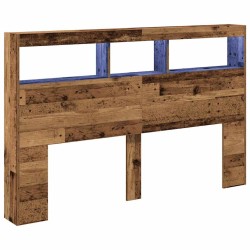 Armoire tête de lit avec LED vieux bois 160x17x102 cm 