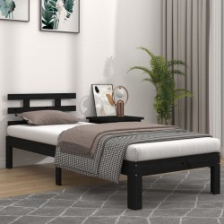 Cadre de lit sans matelas noir bois massif 90x200 cm 