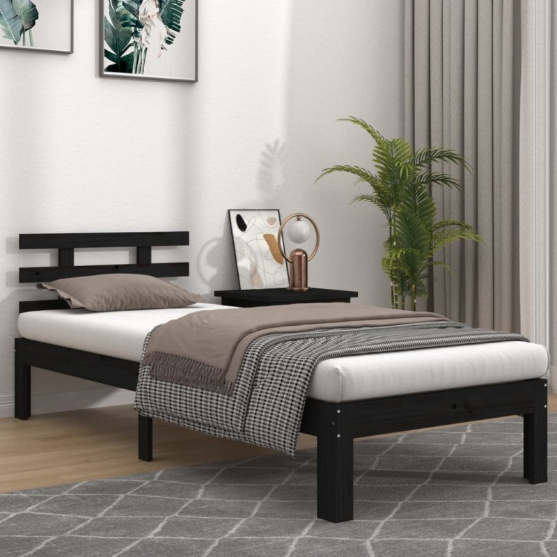 Cadre de lit sans matelas noir bois massif 90x200 cm 