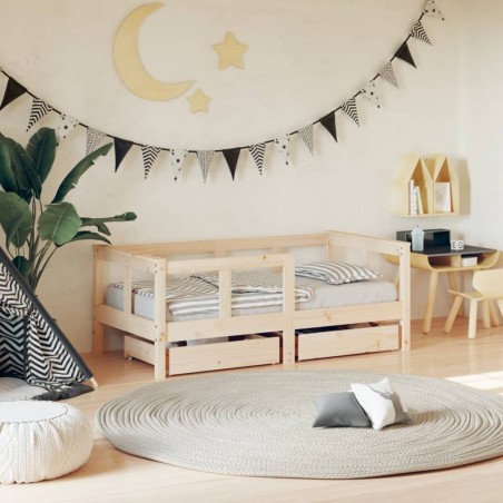 Cadre de lit enfant avec tiroirs 70x140 cm bois de pin massif 