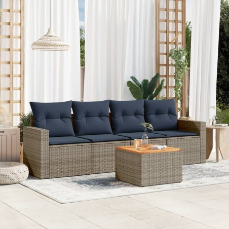Salon de jardin 5 pcs avec coussins gris résine tressée 