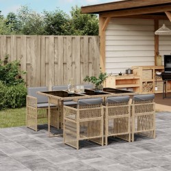 Ensemble à manger de jardin coussins 7 pcs mélange beige rotin 