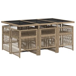 Ensemble à manger de jardin coussins 7 pcs mélange beige rotin 